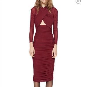 BARDOT Burgundy Body-Con Long Sleeve Midi Dress